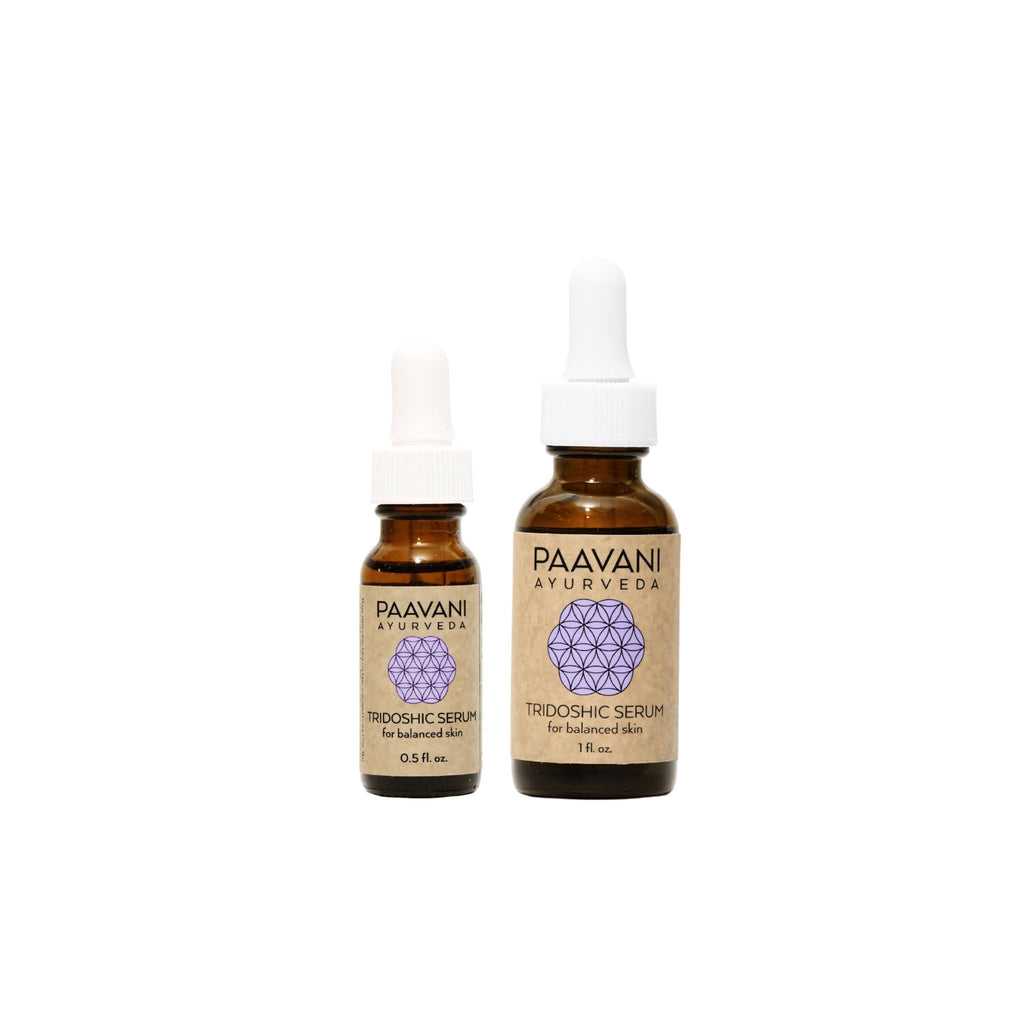 Tridoshic face serum in an earth-friendly amber glass bottle with a dropper cap — view 3