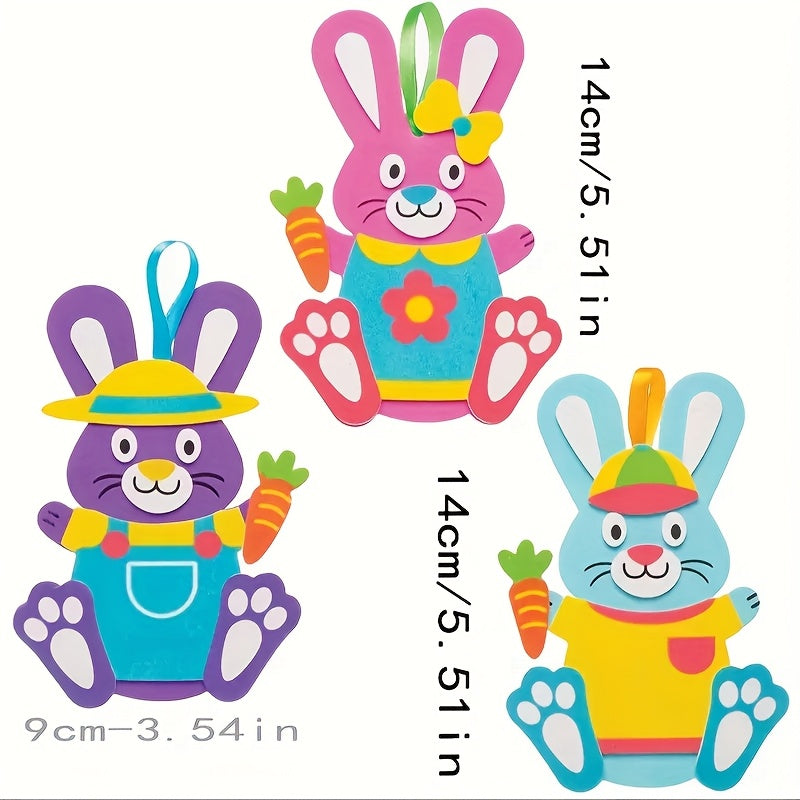 10 piece Easter bunny DIY craft kit with self adhesive lightweight foam rabbit shape decals — view 4