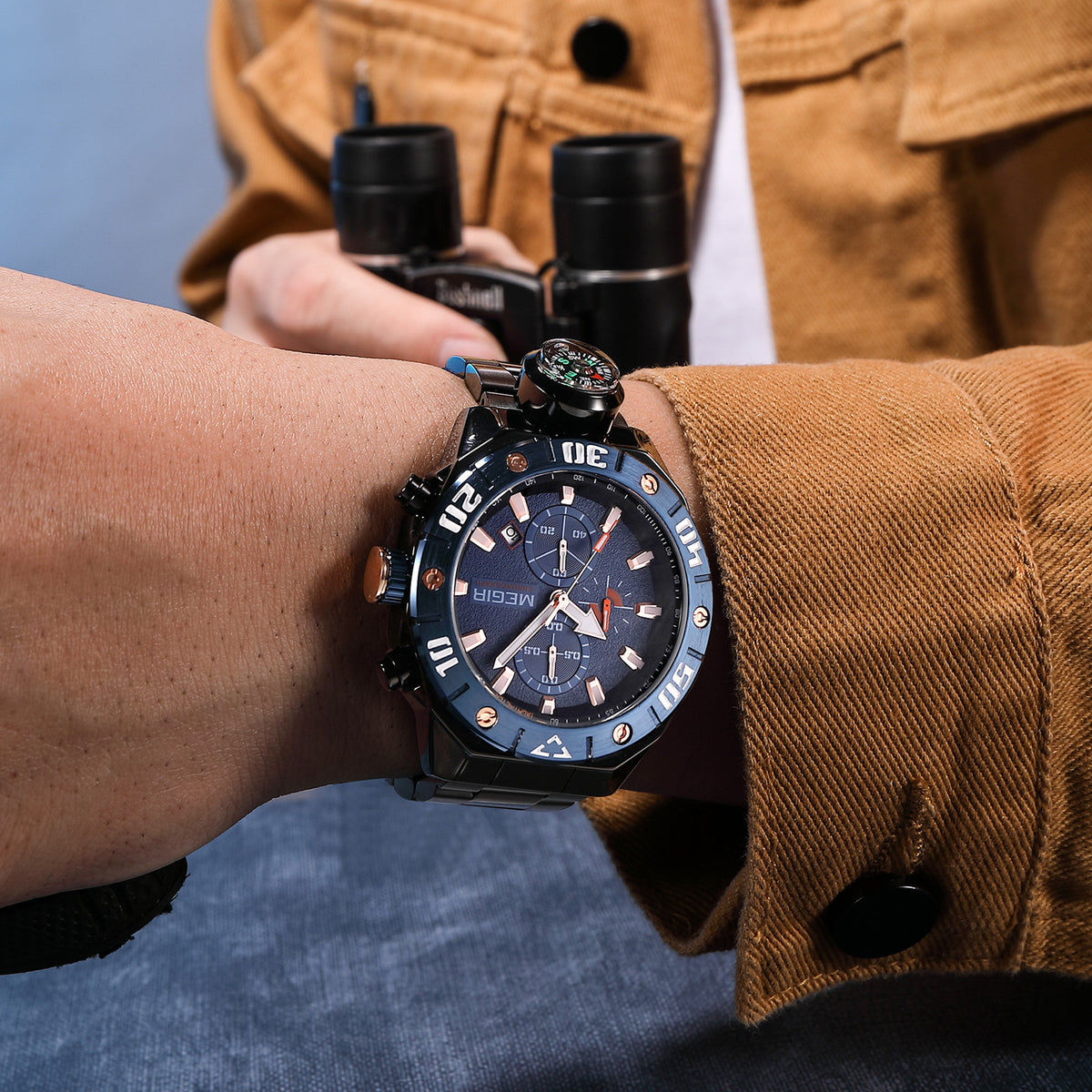 MEGIR Watch Top Brand Luxury Business Quartz Watches Chronograph Stainless Steel Calendar Luminous Clock WristWatch Montre Homme 2219-3