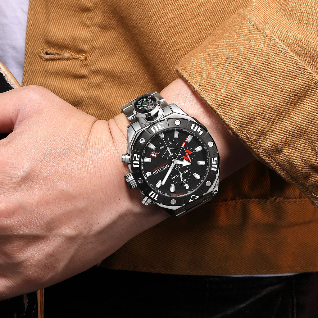 MEGIR Watch Top Brand Luxury Business Quartz Watches Chronograph Stainless Steel Calendar Luminous Clock WristWatch Montre Homme 2219-4