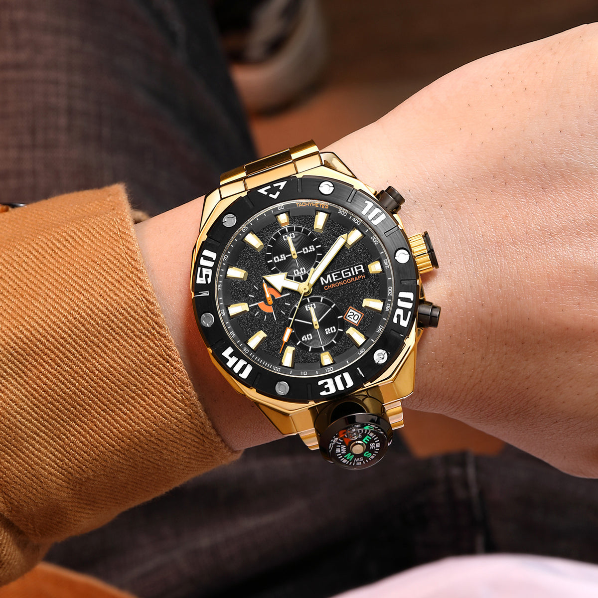 MEGIR Watch Top Brand Luxury Business Quartz Watches Chronograph Stainless Steel Calendar Luminous Clock WristWatch Montre Homme 2219-1