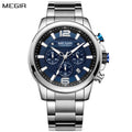 Megir men's business chronograph watch in stainless steel with luminous hands and a dark dial
