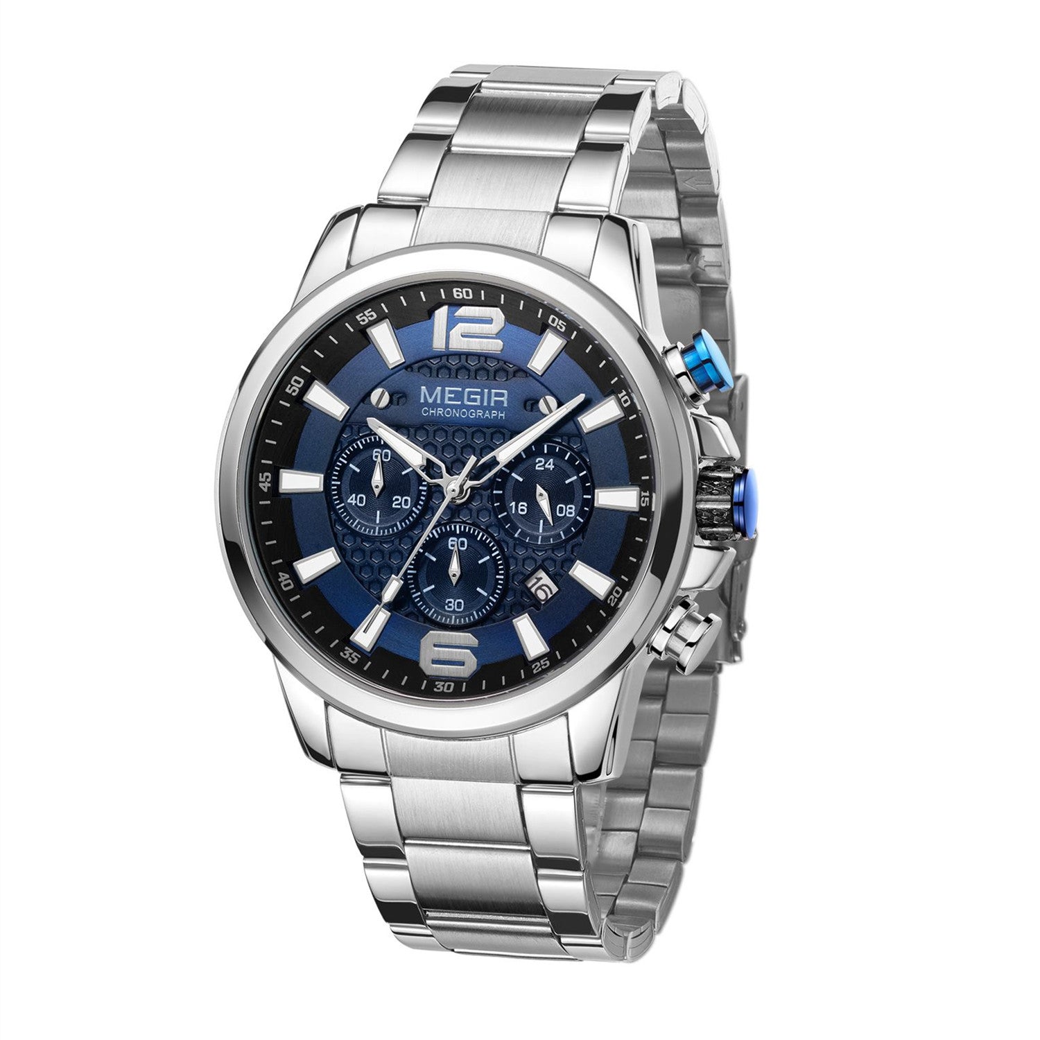 Megir men's business chronograph watch in stainless steel with luminous hands and a dark dial — view 13