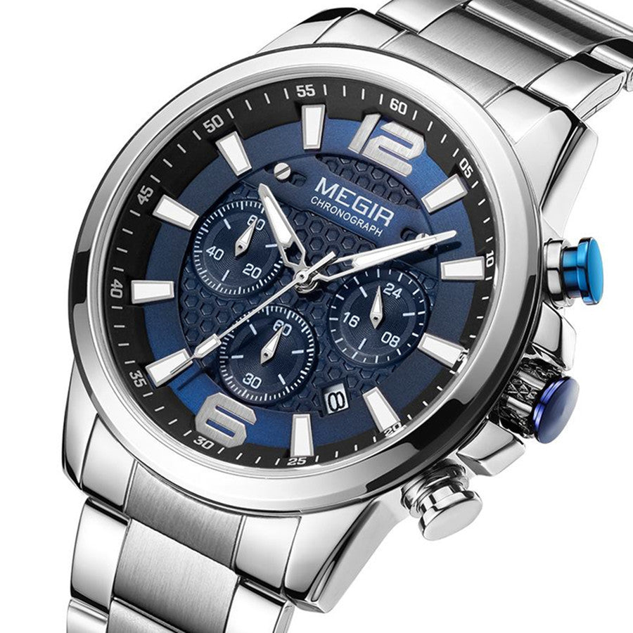 Megir men's business chronograph watch in stainless steel with luminous hands and a dark dial — view 14