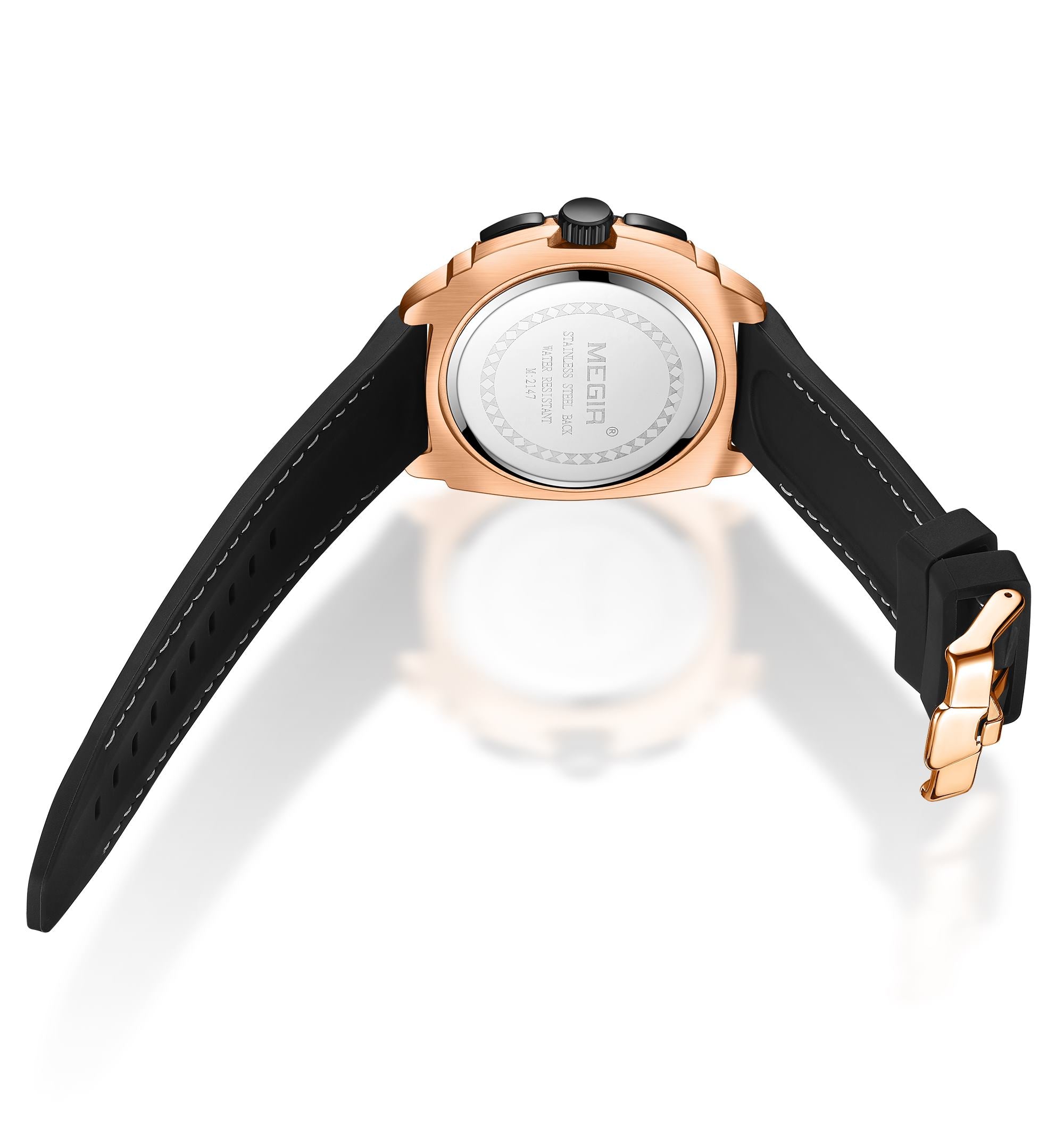 MEGIR mens military sports watch with black silicone band and zinc alloy chronograph dial — view 13