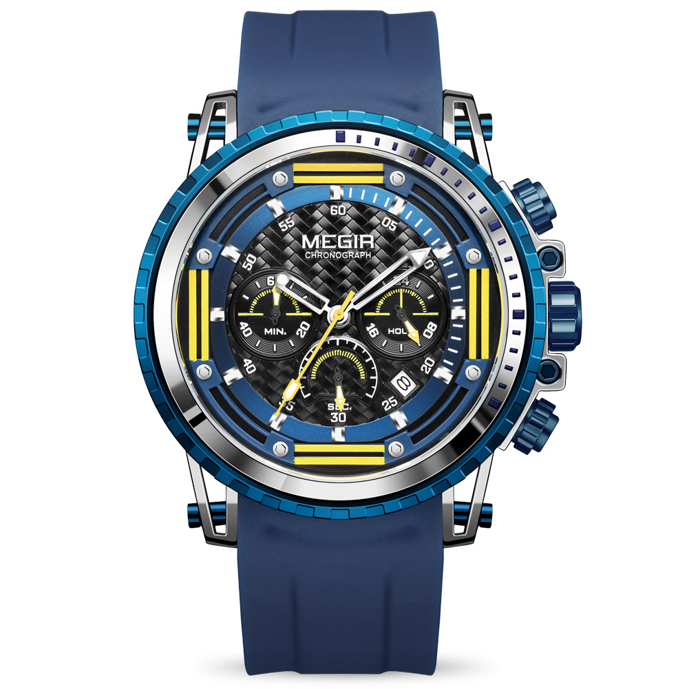 MEGIR Men's Sports Military Watches Fashion Luxury Quartz Wristwatch Silicone Strap Waterproof Chronograph Luminous Male Clock 2143-10