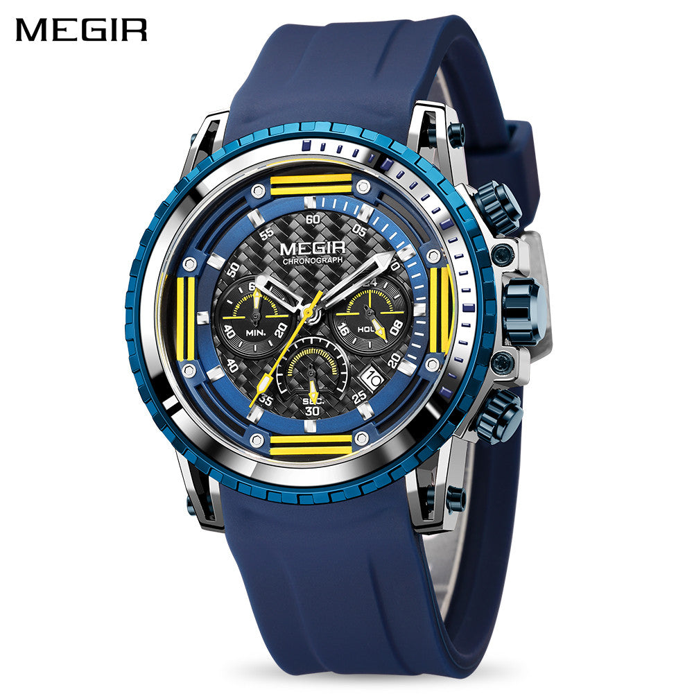 MEGIR Men's Sports Military Watches Fashion Luxury Quartz Wristwatch Silicone Strap Waterproof Chronograph Luminous Male Clock 2143-0