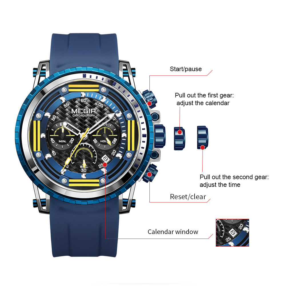 MEGIR Men's Sports Military Watches Fashion Luxury Quartz Wristwatch Silicone Strap Waterproof Chronograph Luminous Male Clock 2143-7