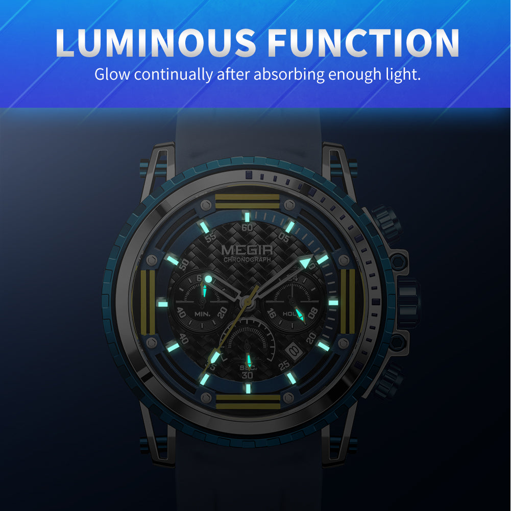 MEGIR Men's Sports Military Watches Fashion Luxury Quartz Wristwatch Silicone Strap Waterproof Chronograph Luminous Male Clock 2143-4