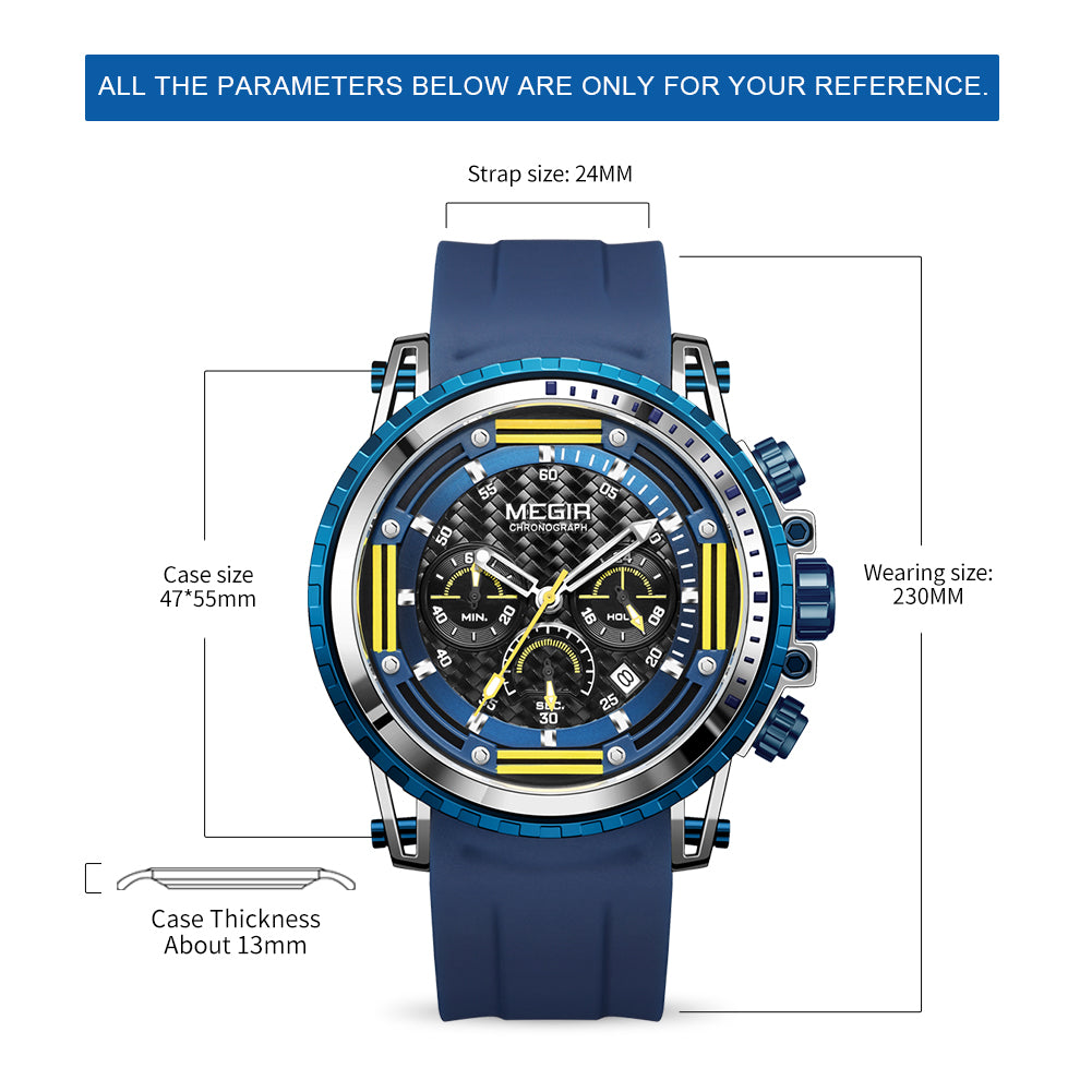 MEGIR Men's Sports Military Watches Fashion Luxury Quartz Wristwatch Silicone Strap Waterproof Chronograph Luminous Male Clock 2143-8