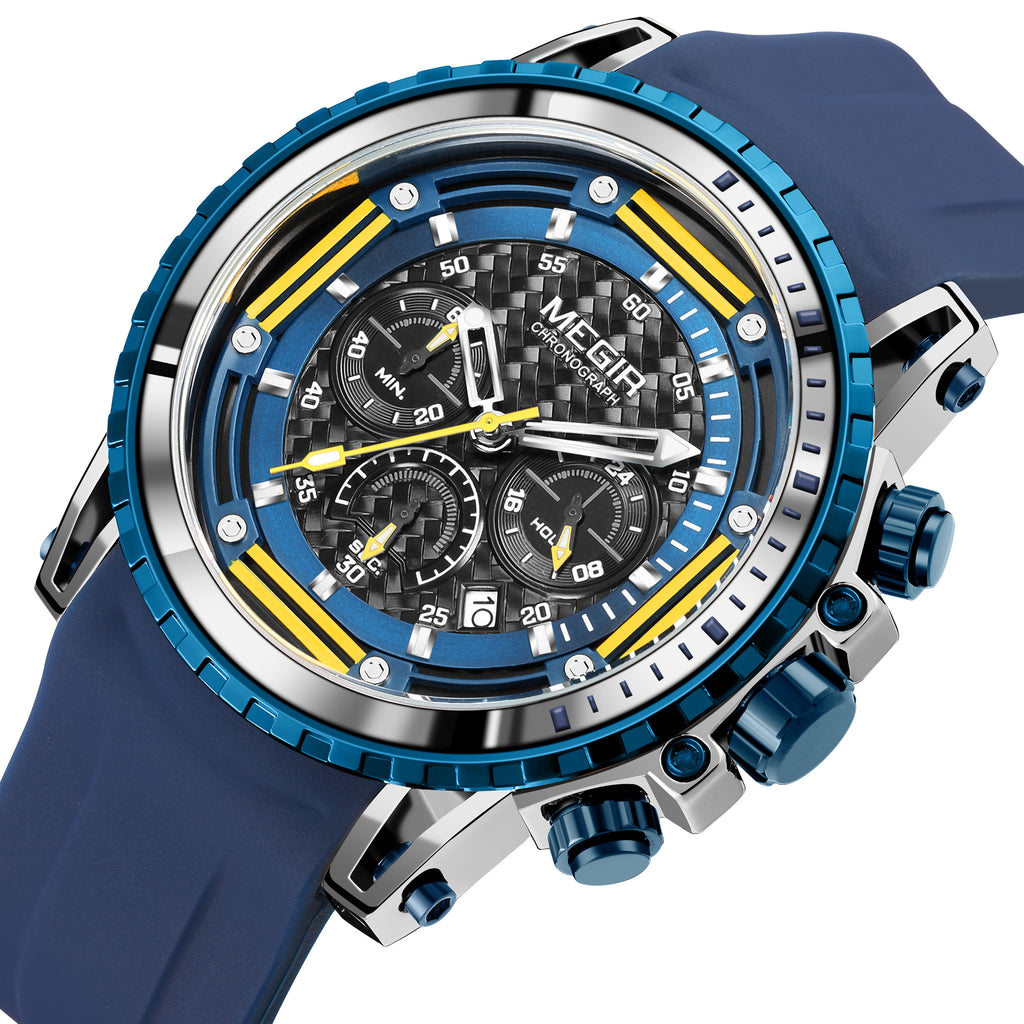 MEGIR Men's Sports Military Watches Fashion Luxury Quartz Wristwatch Silicone Strap Waterproof Chronograph Luminous Male Clock 2143-9