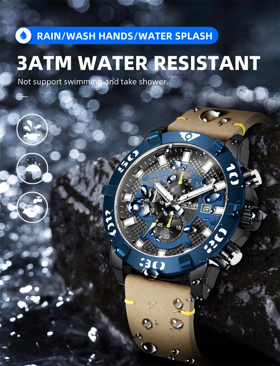 MEGIR Men Watches Fashion Luxury Big Dial Sports Watches Waterproof Quartz Wristwatch Chronograph Man Casual Luminous Clock 2136-5