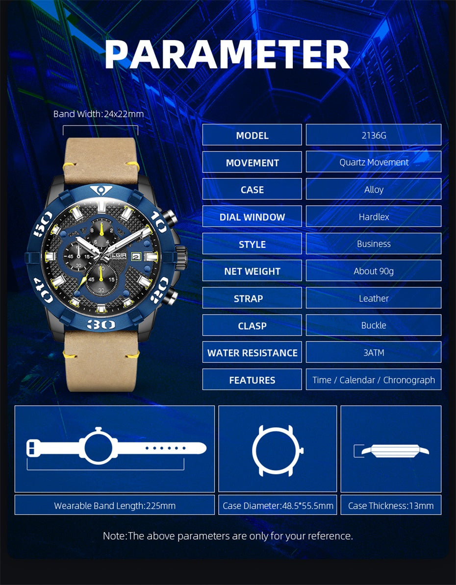 MEGIR Men Watches Fashion Luxury Big Dial Sports Watches Waterproof Quartz Wristwatch Chronograph Man Casual Luminous Clock 2136-8