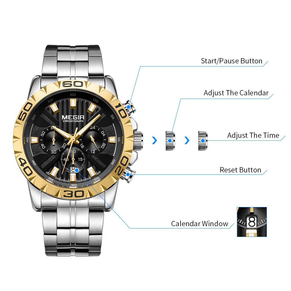 MEGIR Watches Business Mens Watches Top Brand Luxury Quartz Casual Wristwatch Date Clock Waterproof Wrist Watch Chronograph 2087-7
