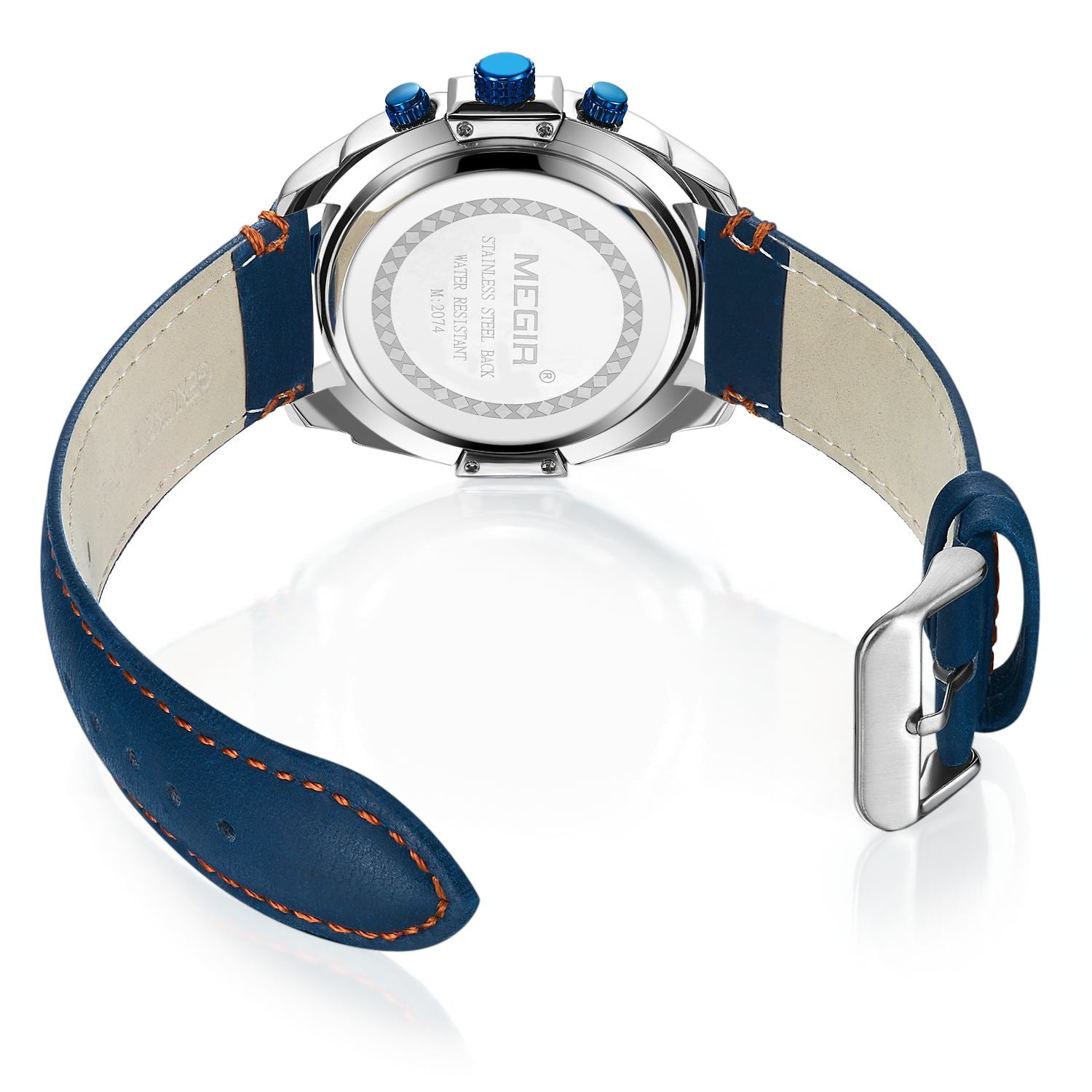 MEGIR men's chronograph watch with genuine leather strap, zinc alloy case, and multi-dial face. — view 14