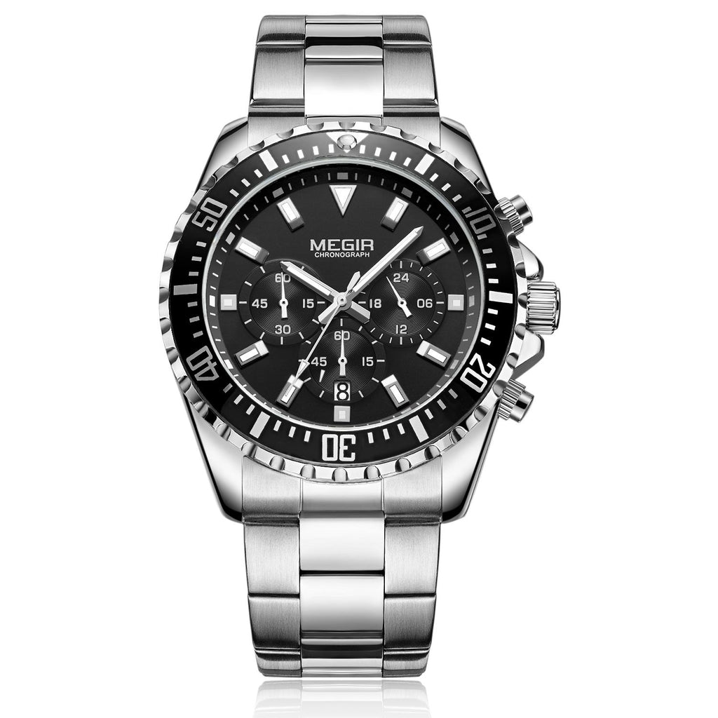 Megir luxury men's chronograph watch in stainless steel with military style dial — view 13