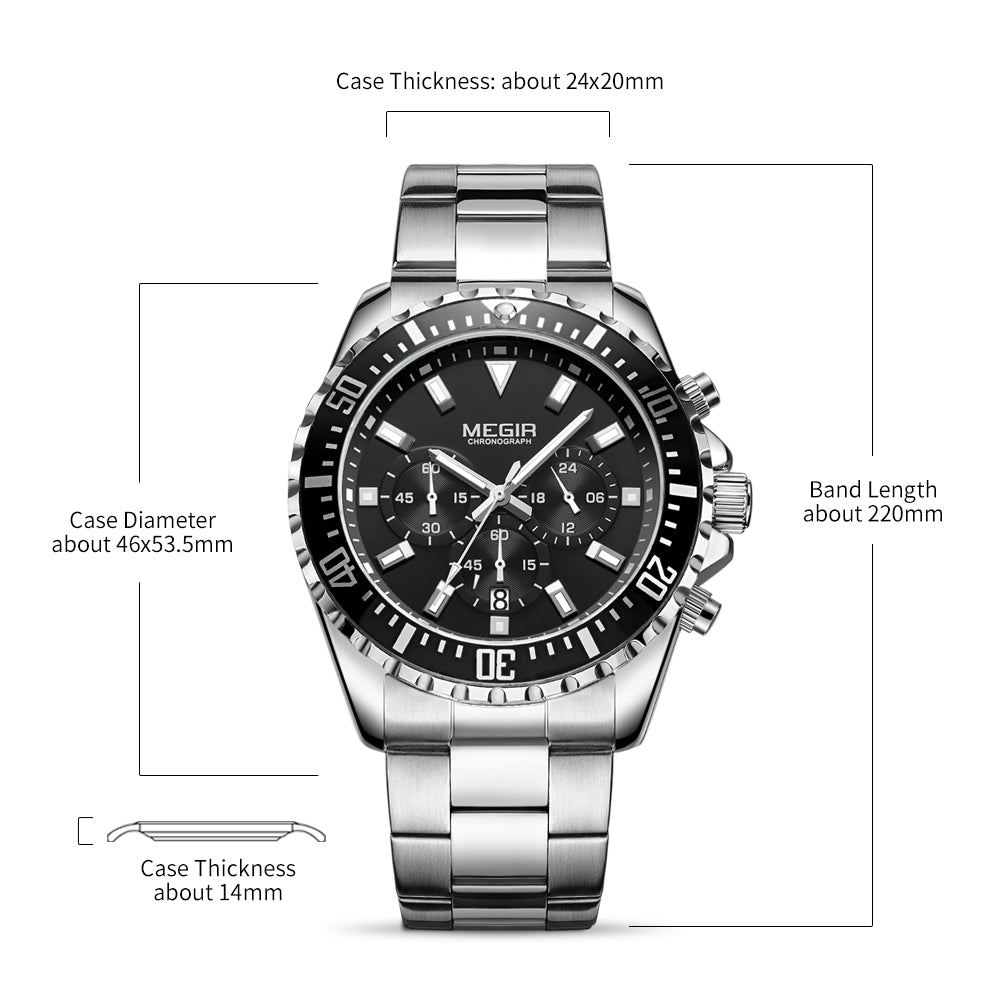 Megir luxury men's chronograph watch in stainless steel with military style dial — view 11