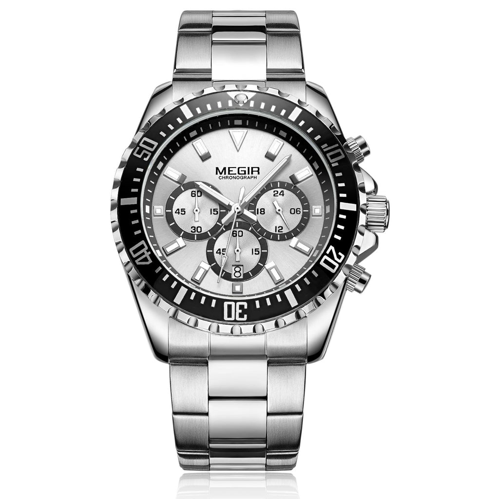Megir luxury men's chronograph watch in stainless steel with military style dial — view 14