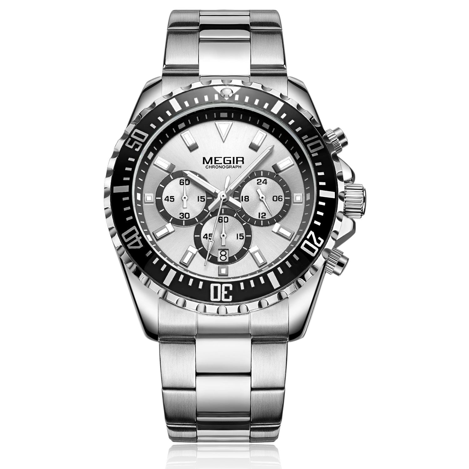 Megir luxury men's chronograph watch in stainless steel with military style dial — view 14
