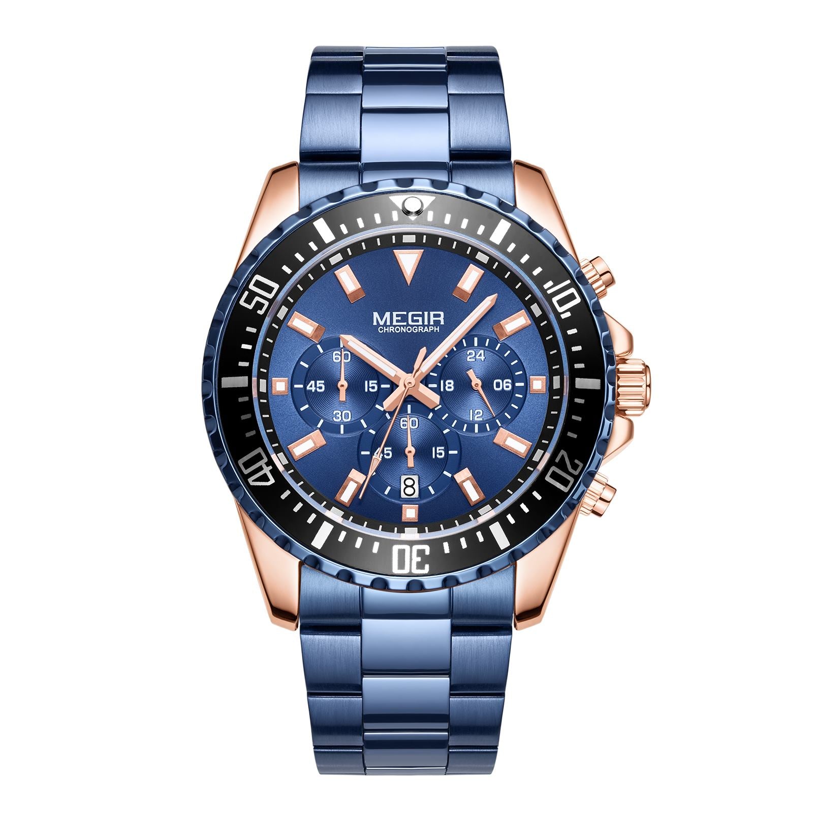 Megir luxury men's chronograph watch in stainless steel with military style dial — view 16