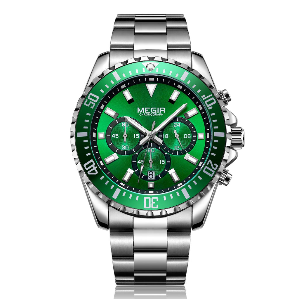 Megir luxury men's chronograph watch in stainless steel with military style dial — view 15