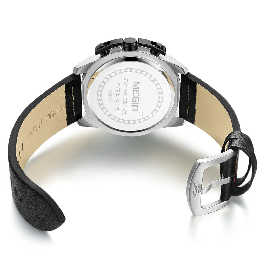MEGIR men's chronograph watch featuring a 47mm zinc alloy case and genuine leather strap. — view 14