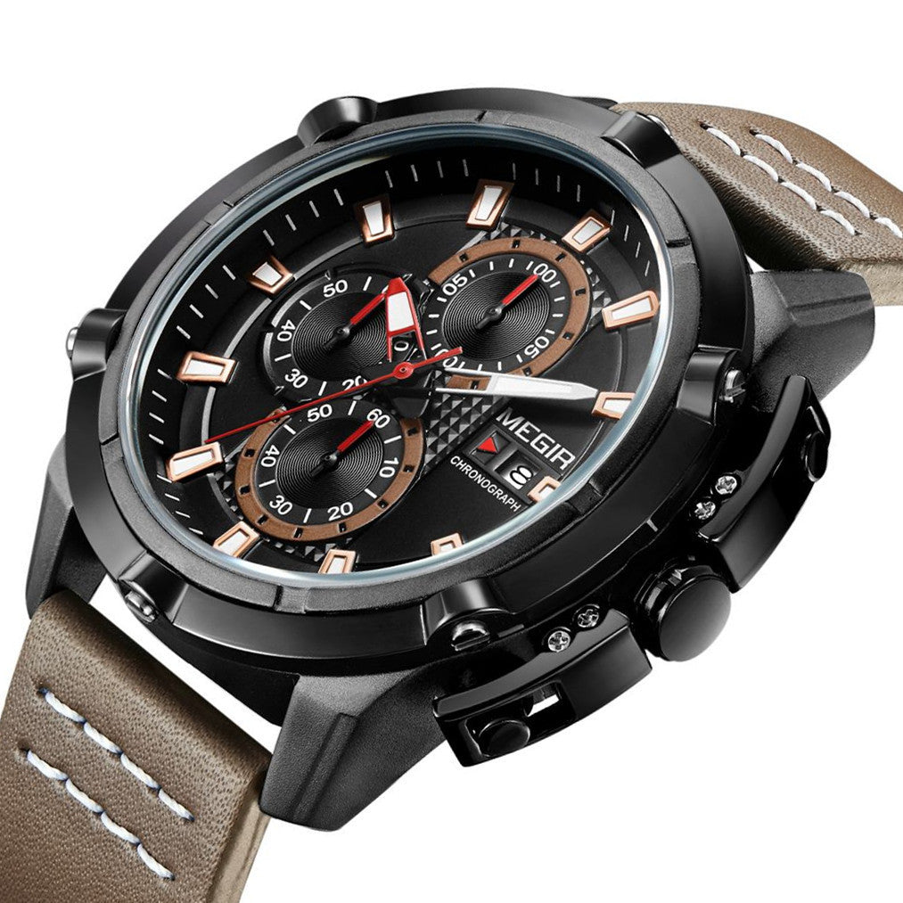 MEGIR men's chronograph watch featuring a 47mm zinc alloy case and genuine leather strap. — view 11