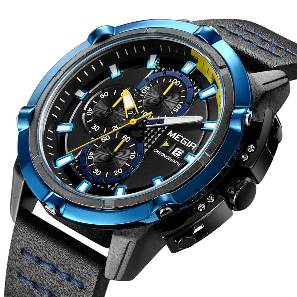 MEGIR men's chronograph watch featuring a 47mm zinc alloy case and genuine leather strap. — view 13
