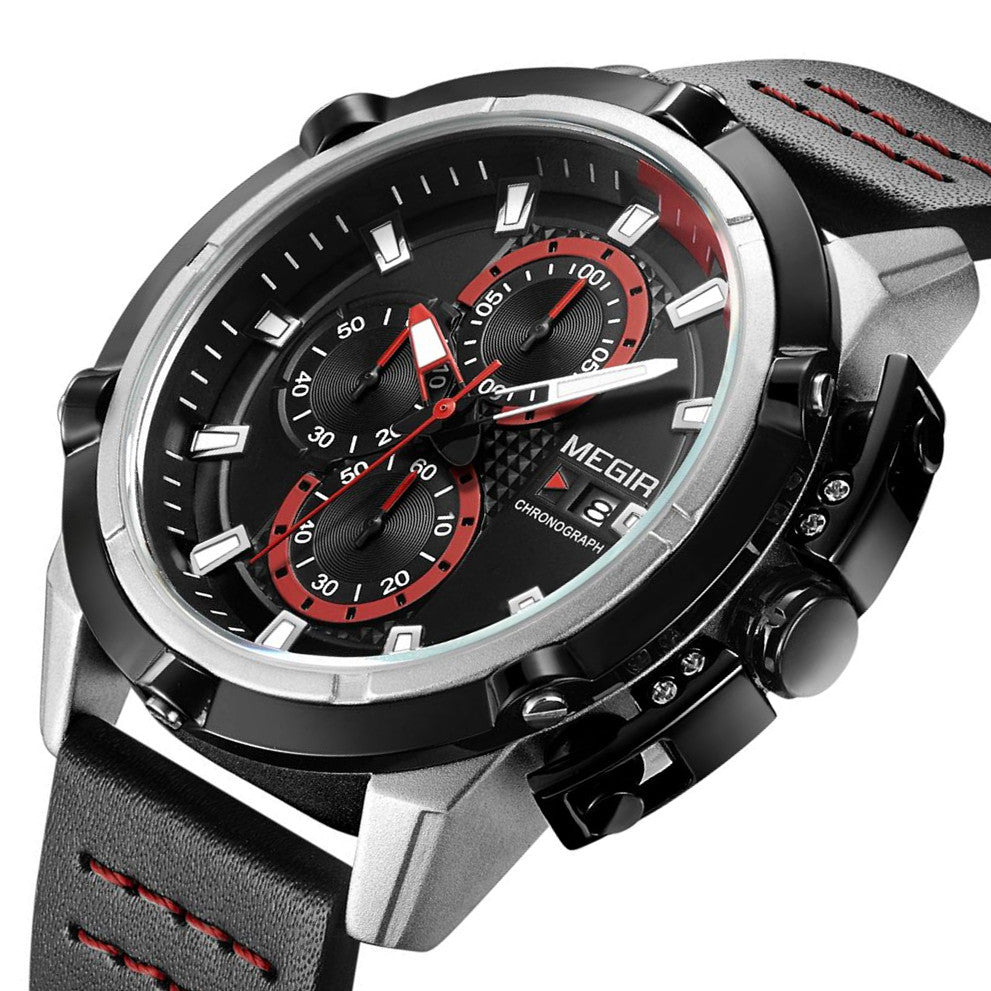 MEGIR men's chronograph watch featuring a 47mm zinc alloy case and genuine leather strap. — view 12