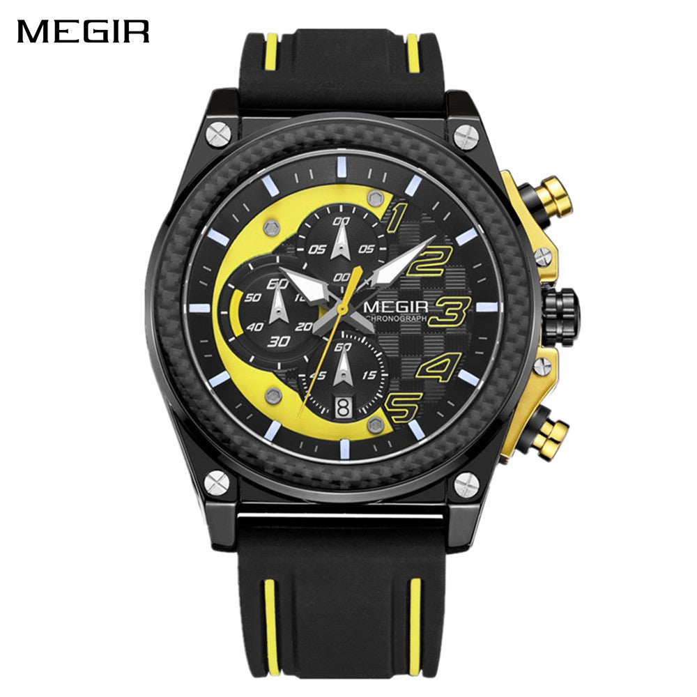 MEGIR Chronograph Sports Watch Men Silicone Military Watches Waterproof Date Clock Fashion Quartz Wristwatches Reloj Hombre 2051-0