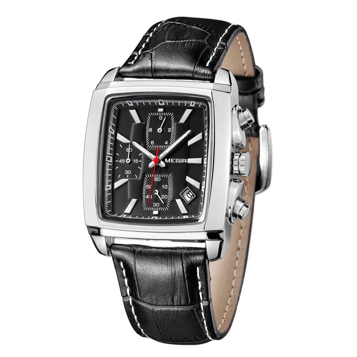 Mens rectangular military quartz watch with zinc alloy case and genuine leather strap — view 15