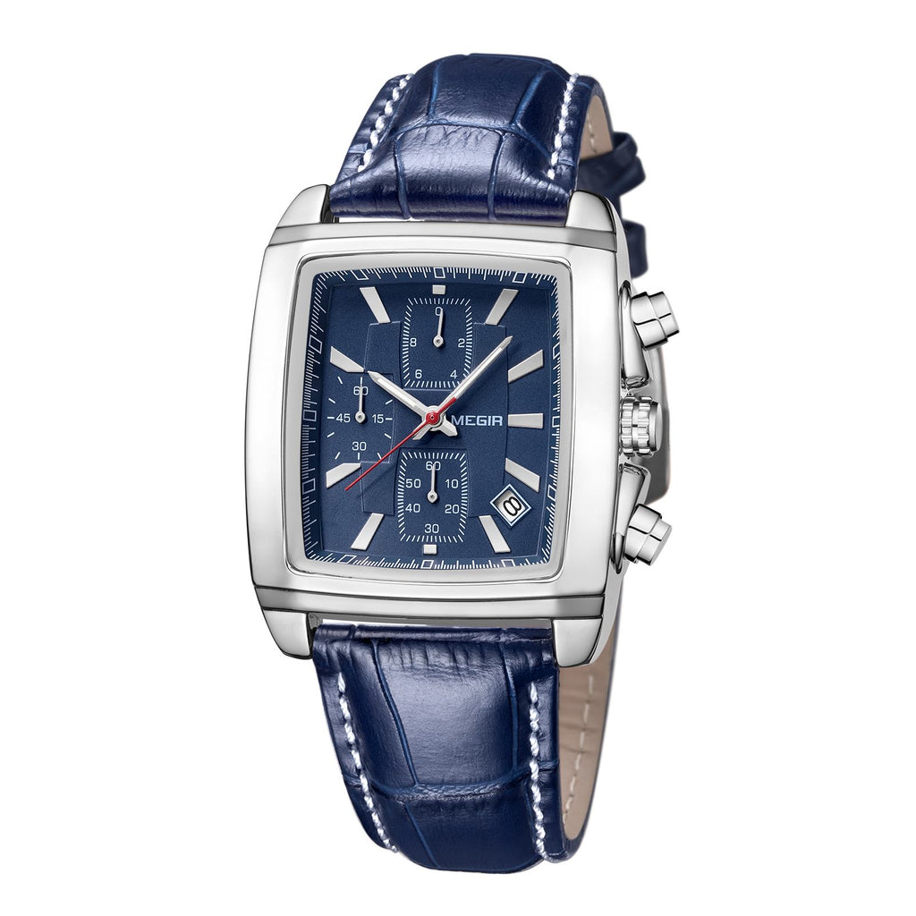 Mens rectangular military quartz watch with zinc alloy case and genuine leather strap — view 16