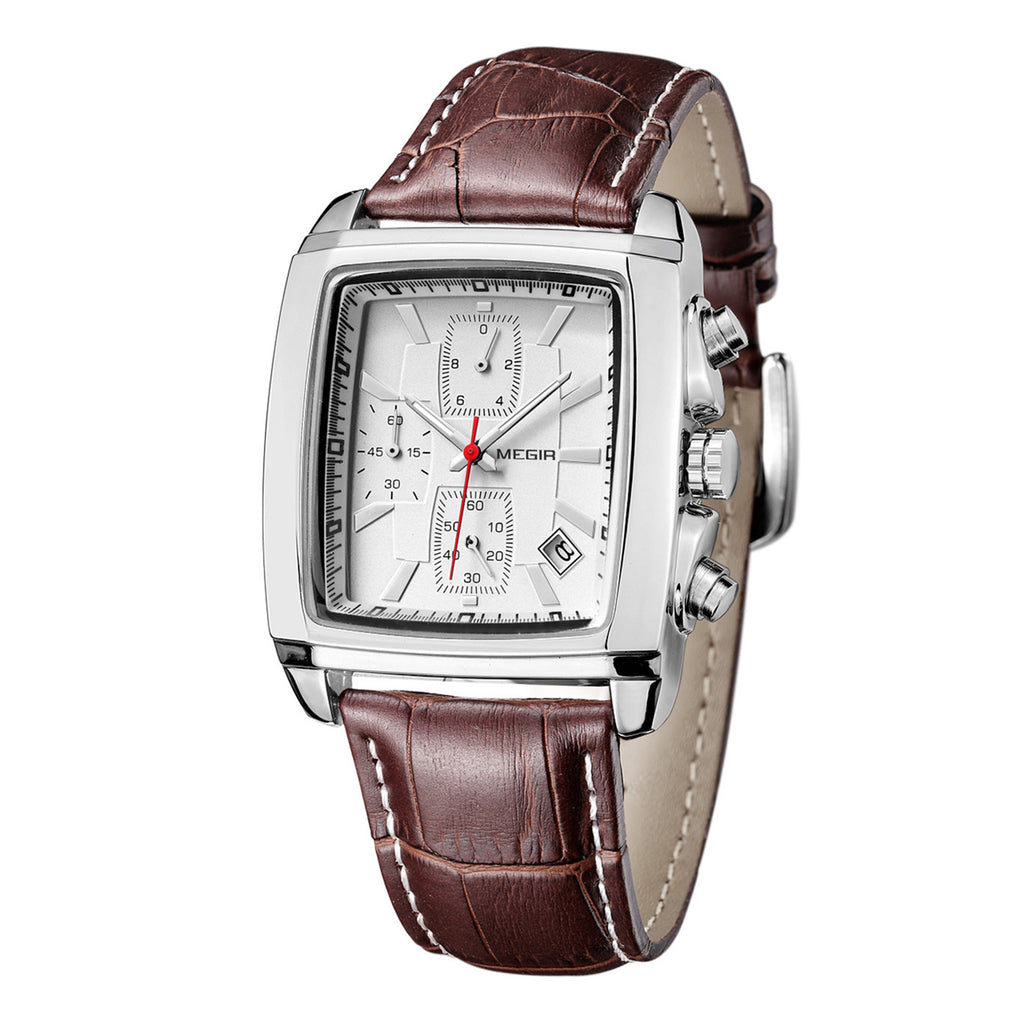 Mens rectangular military quartz watch with zinc alloy case and genuine leather strap — view 14
