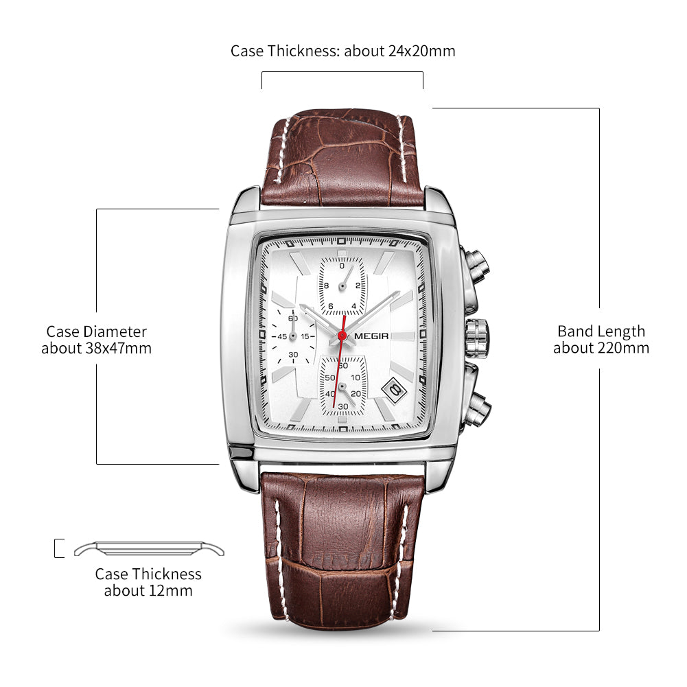 Mens rectangular military quartz watch with zinc alloy case and genuine leather strap — view 11