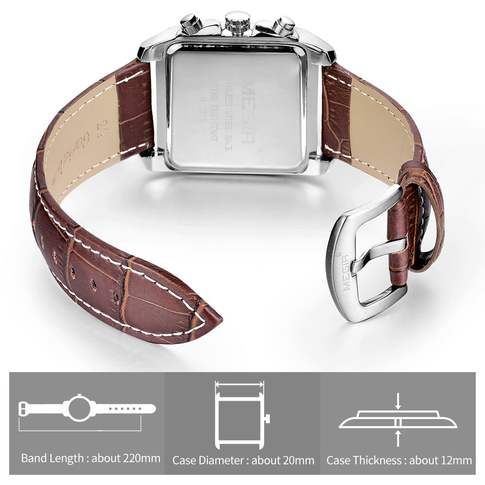 Mens rectangular military quartz watch with zinc alloy case and genuine leather strap — view 12