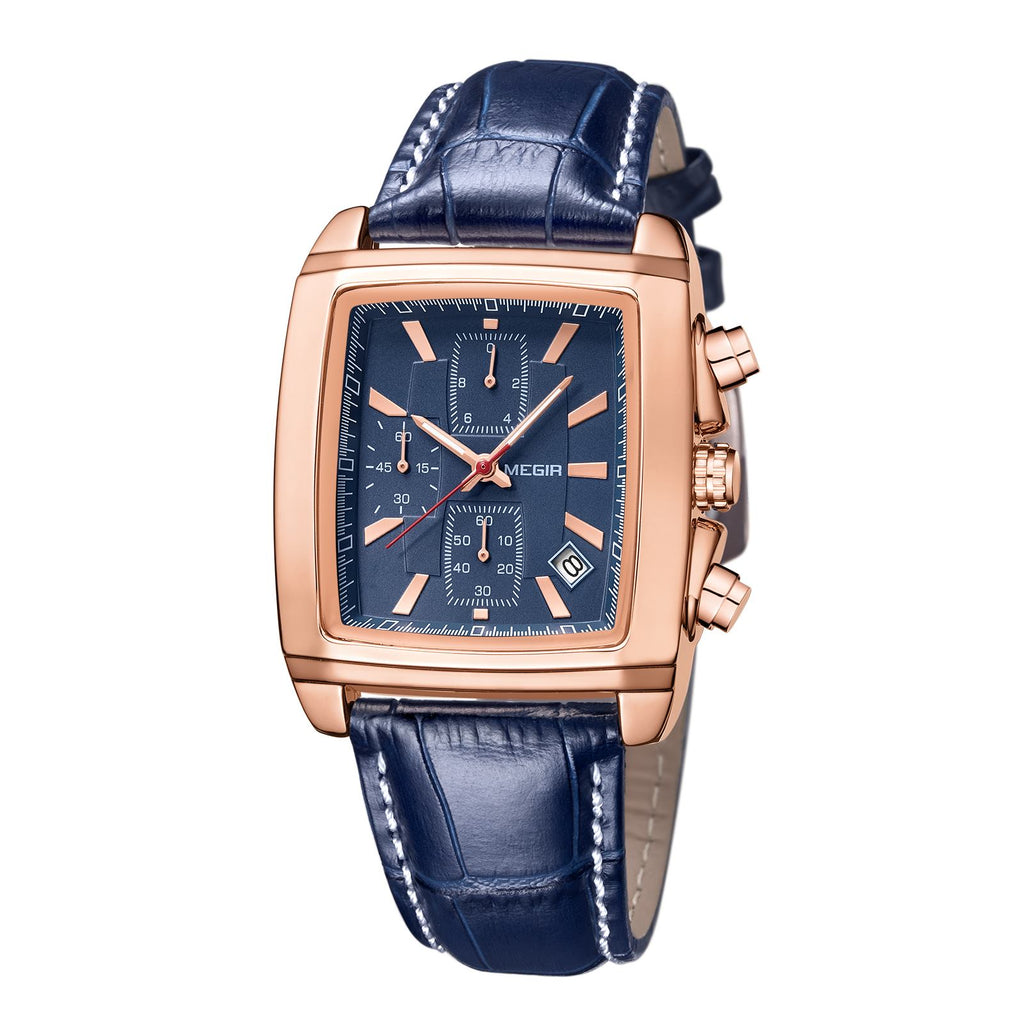 Mens rectangular military quartz watch with zinc alloy case and genuine leather strap — view 17