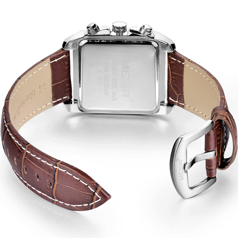 Mens rectangular military quartz watch with zinc alloy case and genuine leather strap — view 18