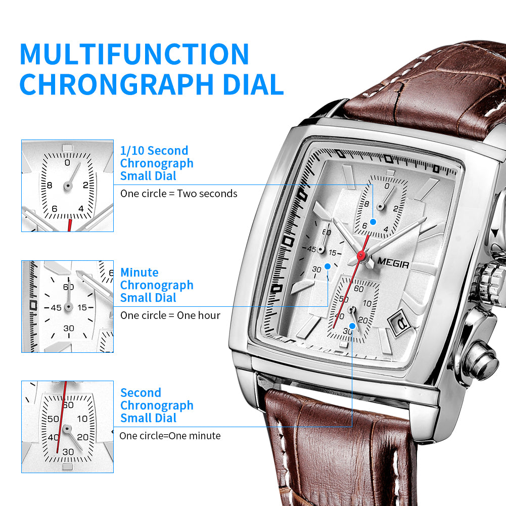 Mens rectangular military quartz watch with zinc alloy case and genuine leather strap — view 9