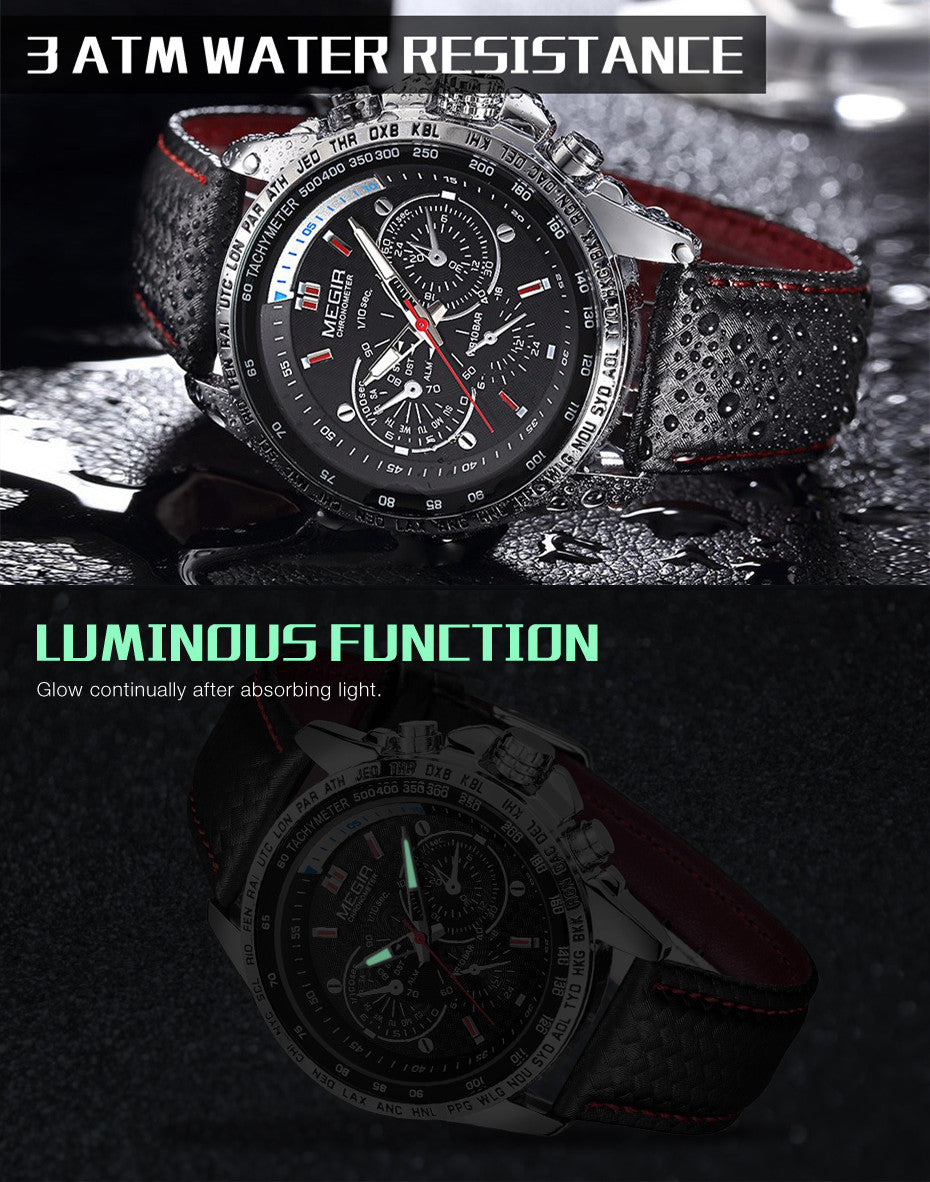 Men's multifunction sports watch featuring a zinc alloy case, quartz movement, and PU leather strap. — view 6