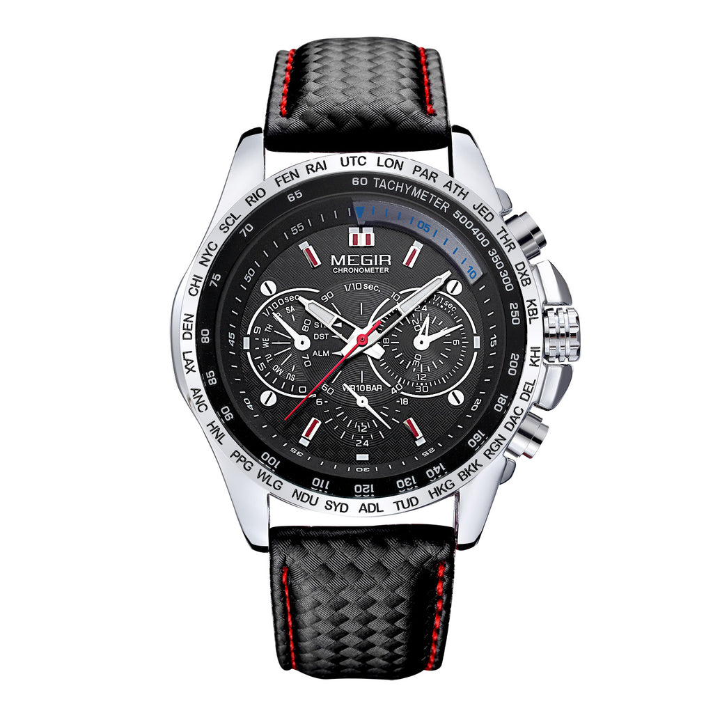Men's multifunction sports watch featuring a zinc alloy case, quartz movement, and PU leather strap. — view 7