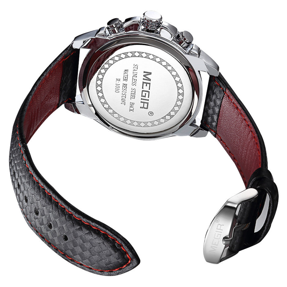 Men's multifunction sports watch featuring a zinc alloy case, quartz movement, and PU leather strap. — view 11