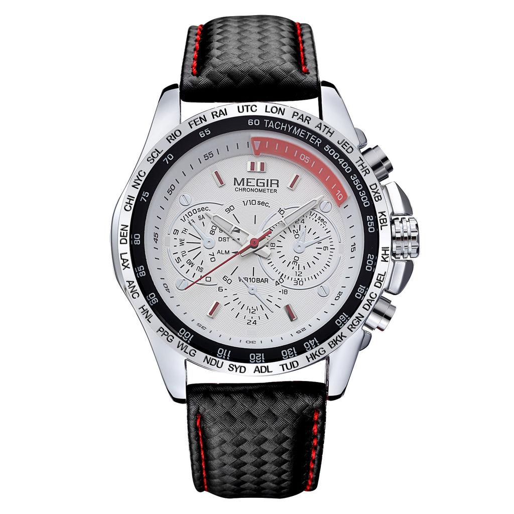 Men's multifunction sports watch featuring a zinc alloy case, quartz movement, and PU leather strap. — view 8