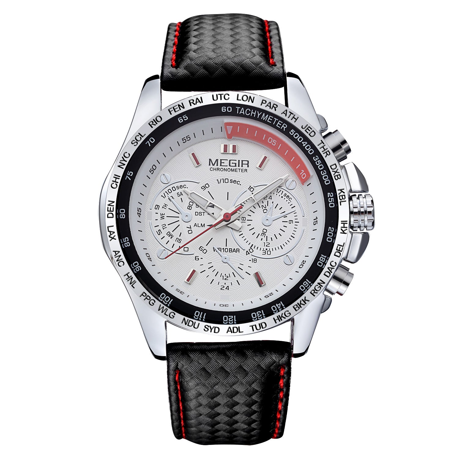 Men's multifunction sports watch featuring a zinc alloy case, quartz movement, and PU leather strap. — view 8