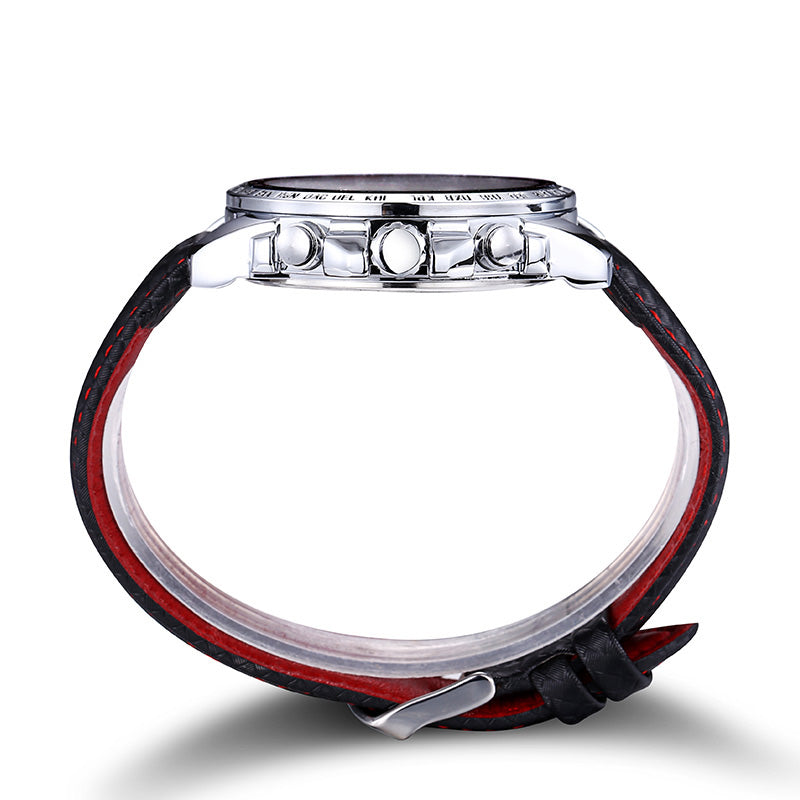 Men's multifunction sports watch featuring a zinc alloy case, quartz movement, and PU leather strap. — view 10