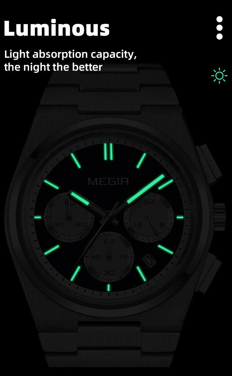 MEGIR Men's Business Watches Original Analogue Quartz Wrist Watch Luminous 5ATM Waterproof Steel Large Dial Clock Reloj Hombre 8402-7