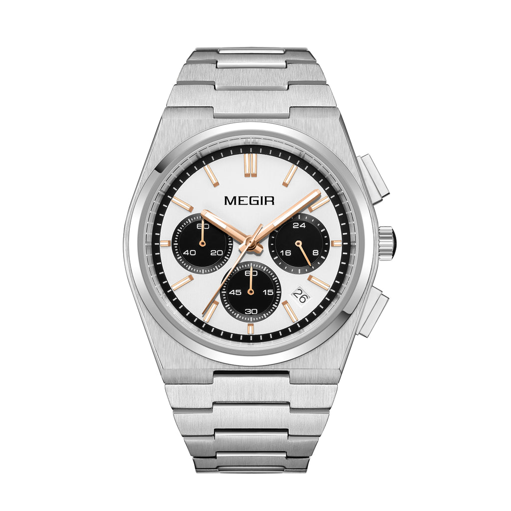 MEGIR Men's Business Watches Original Analogue Quartz Wrist Watch Luminous 5ATM Waterproof Steel Large Dial Clock Reloj Hombre 8402-4