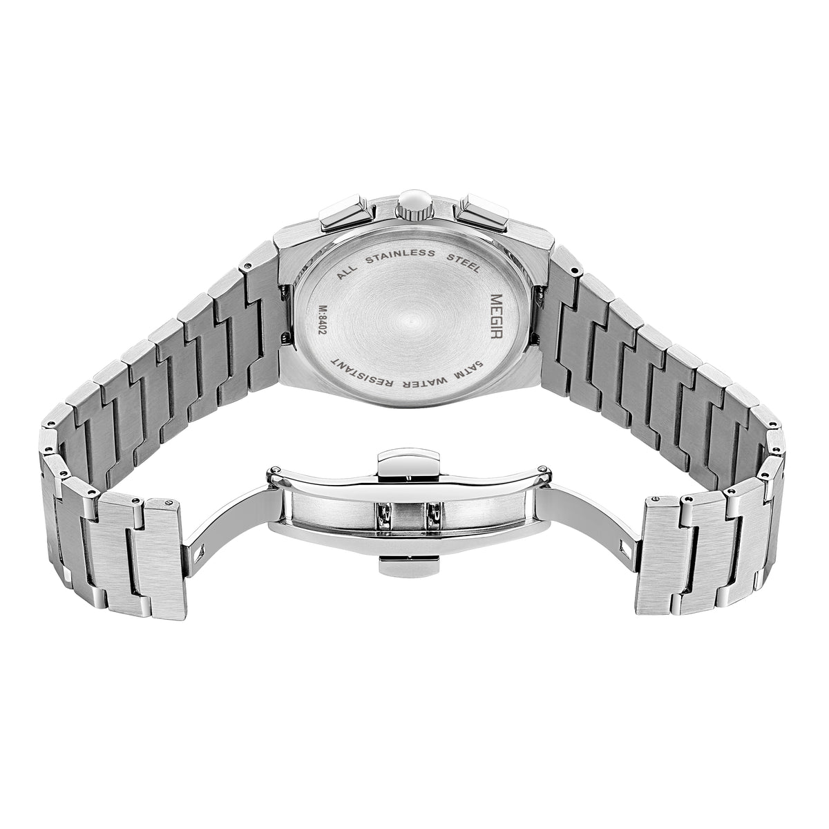 MEGIR Men's Business Watches Original Analogue Quartz Wrist Watch Luminous 5ATM Waterproof Steel Large Dial Clock Reloj Hombre 8402-9