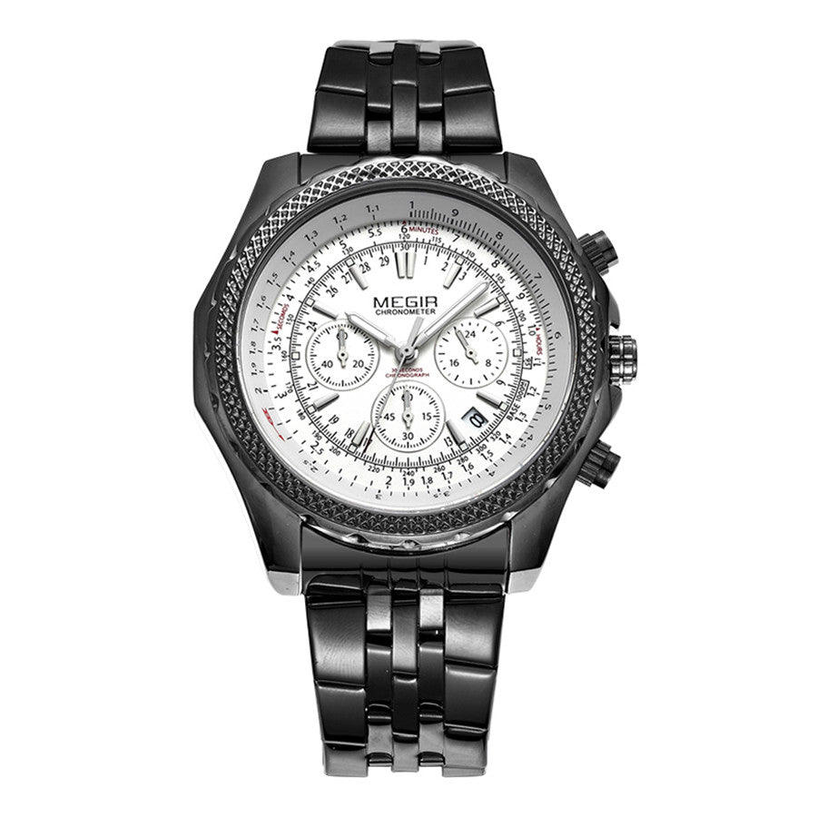 MEGIR Fashion Business Men's Watch Stainless Steel Quartz Wristwatch Calendar Big Dial Man Military Sports Chronograph Clock 2006-7