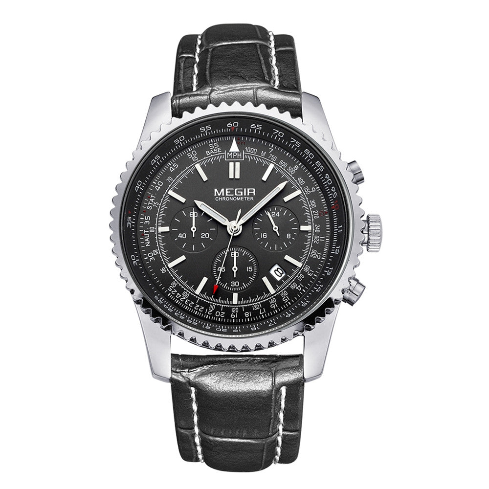 MEGIR Fashion Leather Strap Quartz Watches Waterproof Luminous Men Casual Sport Wristwatch Date Clock Chronograph Reloj Hombre 2009-6