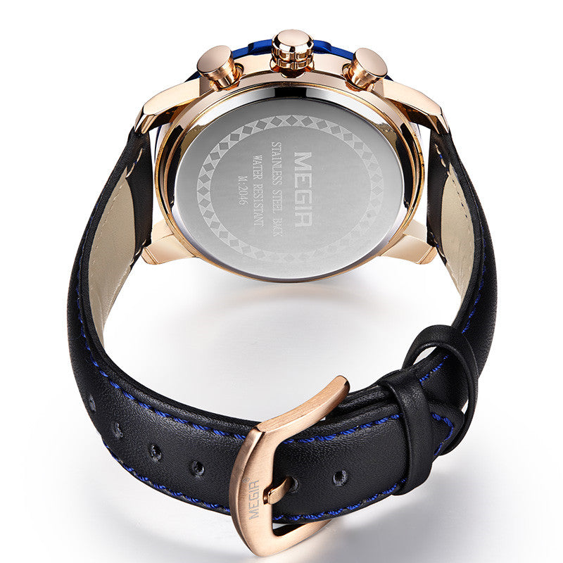MEGIR men's quartz chronograph watch with a genuine leather strap and zinc alloy case — view 11
